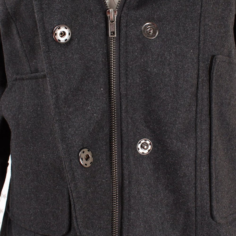 Charcoal Faux Fur Hooded Wool Blend Coat Jacket - Picture 4 of 9